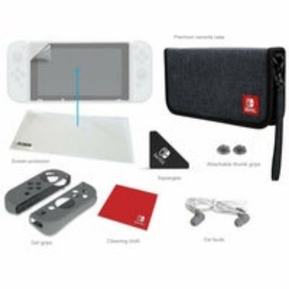 Nintendo Switch Starter Kit Travel Case, Joy Con Guards, Earbuds Grey Sealed New - Picture 2 of 12